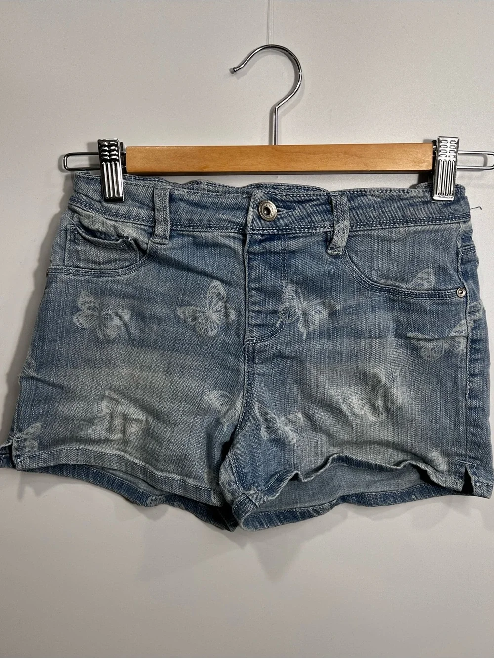 Girls' Light Blue Denim Butterfly Shorts